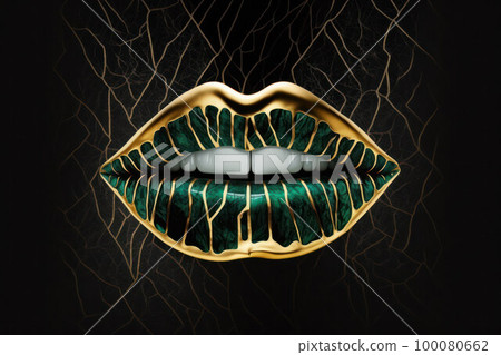 product image abstract lips made of malachite and black marble i  100080662