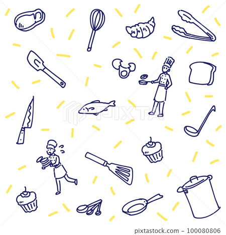 Loose illustrations of cooking utensils and ingredients 100080806