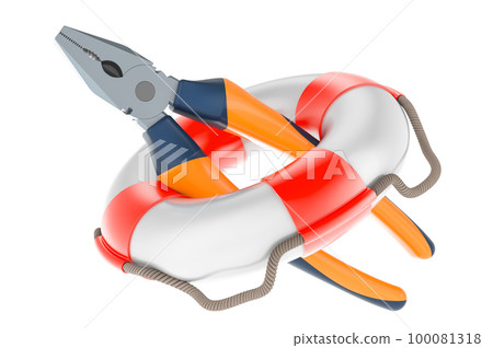 Pliers inside lifebelt, 3D rendering Pliers inside lifebelt, 3D rendering 100081318