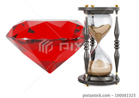 Red gem with sand hourglass. 3D rendering 100081325