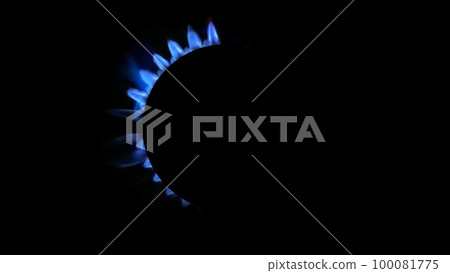 3D rendering of a kitchen burner glowing at night, close up 100081775