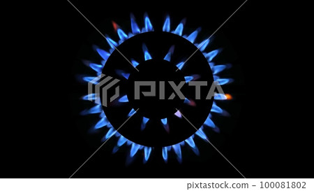 3D rendering of a kitchen burner glowing at night, close up 100081802