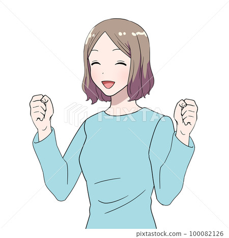 一個中間有鮑勃的女人,高興地握著她的手,握拳 一個中間有鮑勃的女人,高興地握著她的手,握拳 100082126