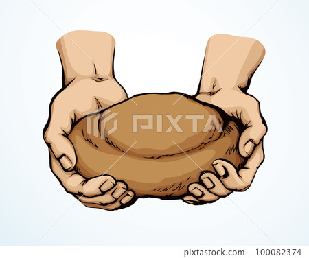 Vector drawing. Hands give a bread 100082374