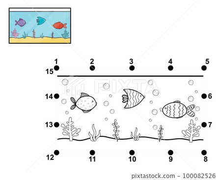 Connect the dots and draw an aquarium activity. Dot to dot game for kids Connect the dots and draw an aquarium activity. Dot to dot game for kids 100082526