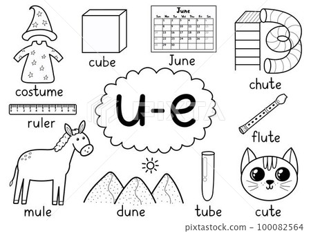 U-e digraph spelling rule black and white educational poster for kids with words U-e digraph spelling rule black and white educational poster for kids with words 100082564