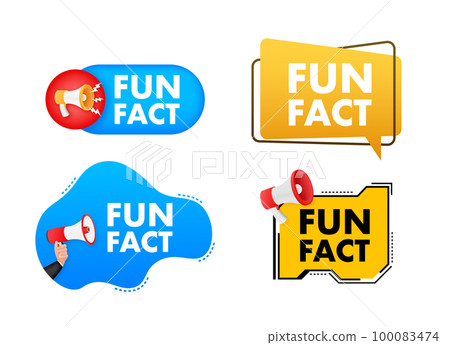 Megaphone label set with text fun fact. Megaphone in hand promotion banner. Marketing and advertising Megaphone label set with text fun fact. Megaphone in hand promotion banner. Marketing and advertising 100083474