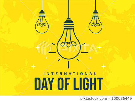 International Day of Light on May 16 Illustration to the Importance Use of Lamp in Flat Cartoon Hand Drawn for Banner or Landing Page Templates 100086449