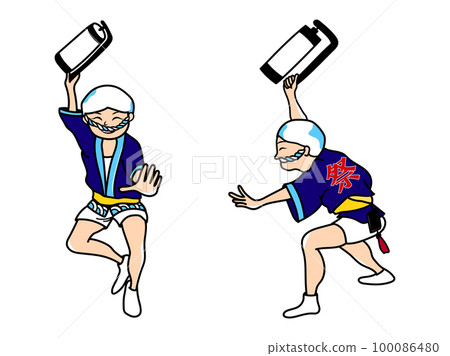 Awa Odori of Tokushima, front and side view of a man holding a lantern 100086480