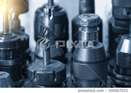 Close-up scene the set of flat end mill for CNC milling machine. Close-up scene the set of flat end mill for CNC milling machine. 100087033
