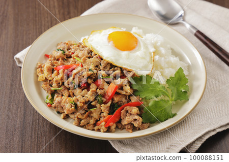 Gapao rice with fried egg Gapao rice with fried egg 100088151