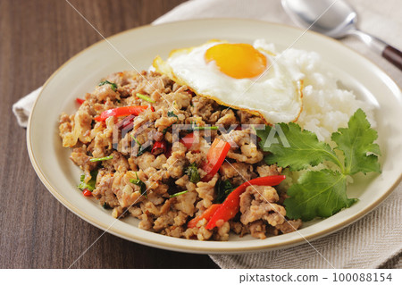 Gapao rice with fried egg Gapao rice with fried egg 100088154