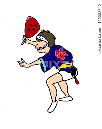Side view of a man holding a fan and dancing Awa Odori Side view of a man holding a fan and dancing Awa Odori 100088840