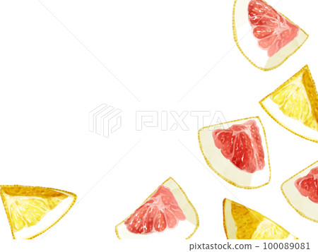 手繪水彩柚子插畫矩形框，右下 100089081