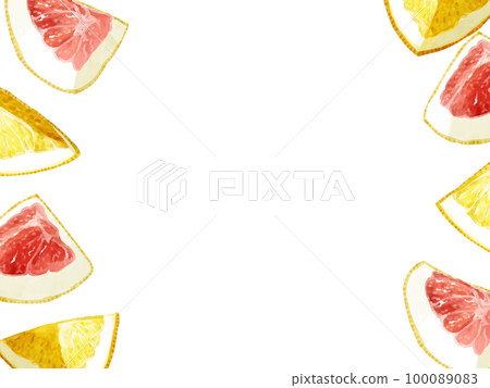 手繪水彩柚子插畫矩形框左右 100089083