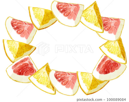 手繪水彩柚子插畫矩形框橢圓形 100089084