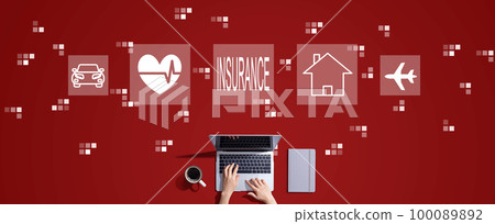 Insurance concept with person working with laptop 100089892
