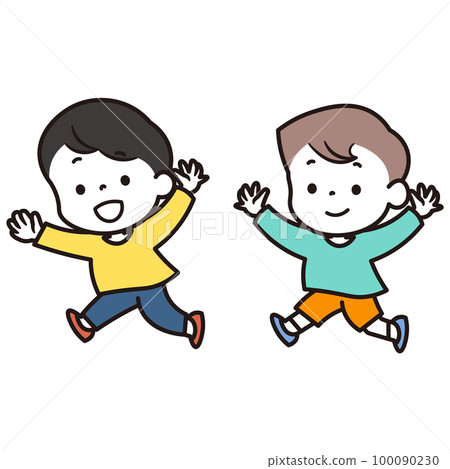 兩個日本小學生追逐的插圖素材 100090230