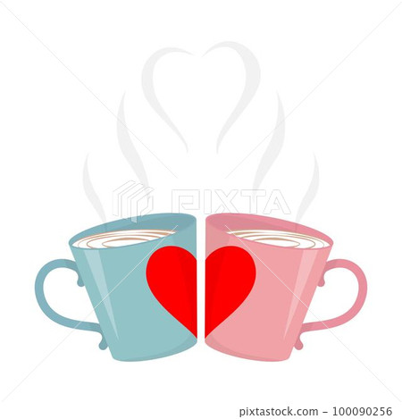 Two mugs of coffee. Love. heart shape 100090256