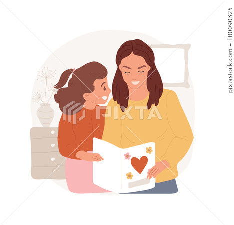 Making DIY cards isolated cartoon vector illustration. Daughter congratulating mom and giving her a DIY cards, Mothers Day public holiday celebration, family relationship vector cartoon. 100090325