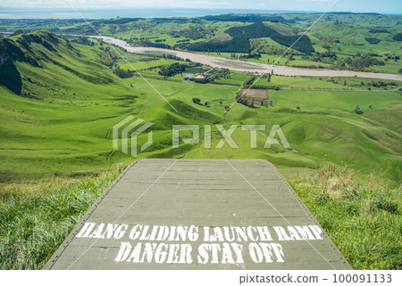 The hang gliding launch point on the top of Te Mata peak, Hawke's bay region of North Island of New Zealand. The hang gliding launch point on the top of Te Mata peak, Hawke's bay region of North Island of New Zealand. 100091133