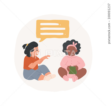 Communicate using sentences isolated cartoon vector illustration. Toddler communication skill milestone, language development, speak with full sentences, early education center vector cartoon. 100091237