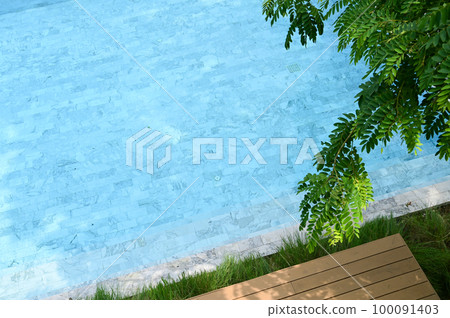 wooden veranda and swimming pool 100091403