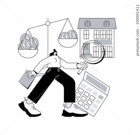 Appraisal services abstract concept vector illustration. Property valuation, home appraisal fee, financial decision, consulting firm, automotive and damage expertise, cost abstract metaphor. Appraisal services abstract concept vector illustration. Property valuation, home appraisal fee, financial decision, consulting firm, automotive and damage expertise, cost abstract metaphor. 100091412