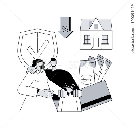 Mortgage relief program abstract concept vector illustration. Reduce or suspend mortgage payments, loan modification, governmental help, home owner budget, risk insurance abstract metaphor. Mortgage relief program abstract concept vector illustration. Reduce or suspend mortgage payments, loan modification, governmental help, home owner budget, risk insurance abstract metaphor. 100091419