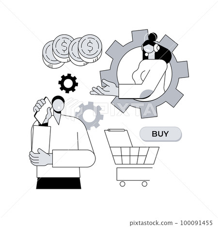 Conversational sales abstract concept vector illustration. Conversational marketing, real-time chatbot sale, dialogue-driven online tool, engage customer, make purchase decision abstract metaphor. 100091455