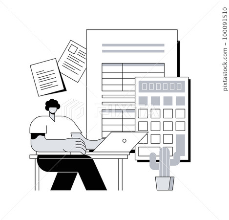 Report your income abstract concept vector illustration. Tax form filing, gather paperwork, employer form, personal earnings statement, family benefit, budget calculator abstract metaphor. 100091510