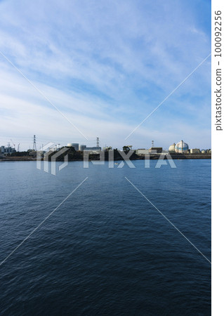 Genkai nuclear power plant seen over the sea 100092256