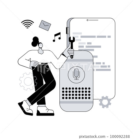 Smart speaker apps development abstract concept vector illustration. App development platform, smart speaker application, voice assistant, speech recognition software abstract metaphor. Smart speaker apps development abstract concept vector illustration. App development platform, smart speaker application, voice assistant, speech recognition software abstract metaphor. 100092288