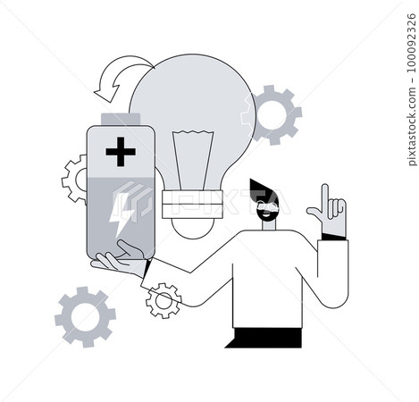 Innovative battery technology abstract concept vector illustration. Energy saving technology, battery creation, innovative science project, economy, eco-friendly fast charging abstract metaphor. Innovative battery technology abstract concept vector illustration. Energy saving technology, battery creation, innovative science project, economy, eco-friendly fast charging abstract metaphor. 100092326