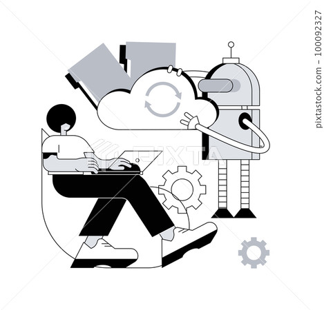 Cloud robotics abstract concept vector illustration. Remote machine learning, cloud artificial intelligence, computer science, mobile robotics, cloud-computing infrastructure abstract metaphor. Cloud robotics abstract concept vector illustration. Remote machine learning, cloud artificial intelligence, computer science, mobile robotics, cloud-computing infrastructure abstract metaphor. 100092327