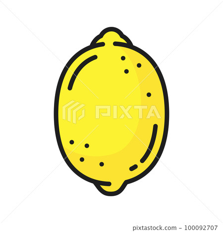 Lemon citrus fruit isolated color line icon. Vector juicy lemon, outline tropical citron, ripe sour fruit in zest. Refreshing summer food dessert Lemon citrus fruit isolated color line icon. Vector juicy lemon, outline tropical citron, ripe sour fruit in zest. Refreshing summer food dessert 100092707