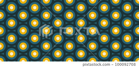 Retro concentric circles seamless pattern. Vintage abstract geometric background in 70s or 80s style. Colourful fabric and textile design. Vector wallpaper. Retro concentric circles seamless pattern. Vintage abstract geometric background in 70s or 80s style. Colourful fabric and textile design. Vector wallpaper. 100092708