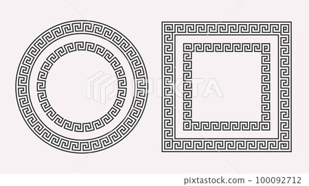Greek ornament frames set. Circle and square... - Stock Illustration ...