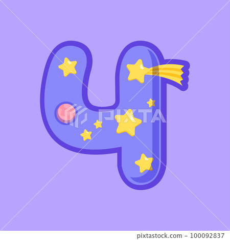 Four digit ABC font element isolated figure of unicorn, 4 fourth number, unicorn alphabet type. Vector 4th figure calendar, calculator element 100092837