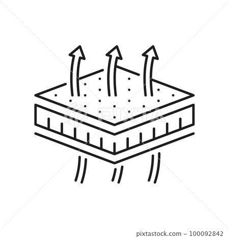 Breathable material layer icon, fiber fabric level filter. Waterproof, membrane textile properties. Airflow absorption, liquid resistant surface stacks 100092842