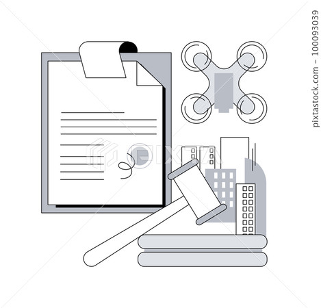 Drone flying regulations abstract concept vector illustration. Drone flying rules, quadcopter regulations, autonomous aircraft use limitations, unmanned air transport law abstract metaphor. Drone flying regulations abstract concept vector illustration. Drone flying rules, quadcopter regulations, autonomous aircraft use limitations, unmanned air transport law abstract metaphor. 100093039