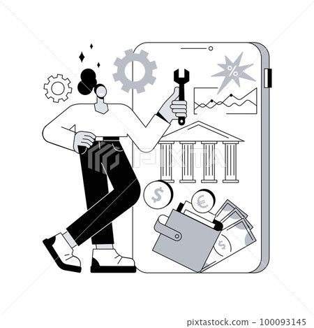 Core banking IT system abstract concept vector illustration. Financial transaction, business software, core banking IT service, back-end system, manage account, clients deposit abstract metaphor. 100093145