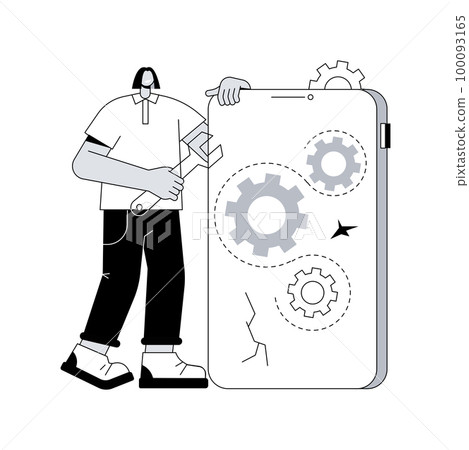 Mobile device repair abstract concept vector illustration. Mobile phone and tablet repair service, smartphone setup, device problem diagnostics, broken gadget, smartwatch fixing abstract metaphor. 100093165