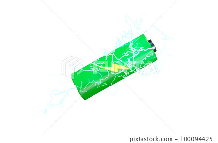 Battery charge indicator with thunder isolated. charging battery technology concept, 3d illustration, 3d render 100094425