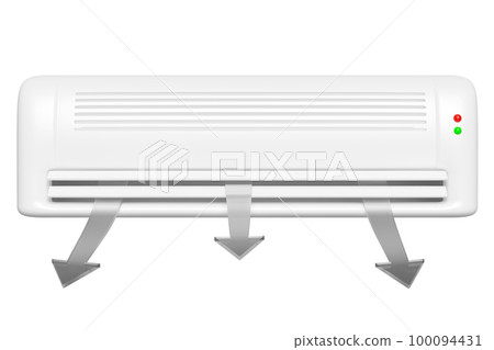 3d air conditioner system with arrow air flows shows isolated. 3d render illustration 3d air conditioner system with arrow air flows shows isolated. 3d render illustration 100094431