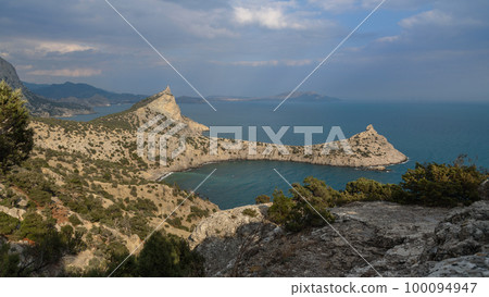 Top view of Cape Kapchik, Blue Bay and Mount Koba-Kaya. Crimea Top view of Cape Kapchik, Blue Bay and Mount Koba-Kaya. Crimea 100094947