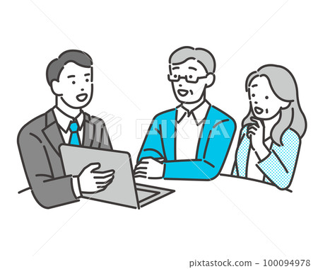 Vector illustration material of a senior couple consulting at the counter / hearing / care 100094978