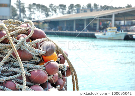 Fishing boats and gear at Mochimune fishing port 100095041