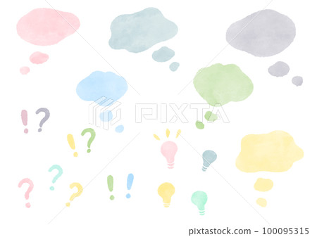 Pop pastel speech bubble, thinking and exclamation point! ? background cute hand drawn watercolor illustration 100095315
