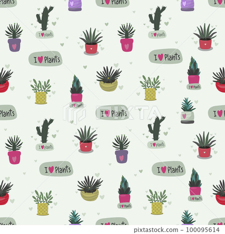 Set of succulents and cacti. Plants. I love plants 100095614